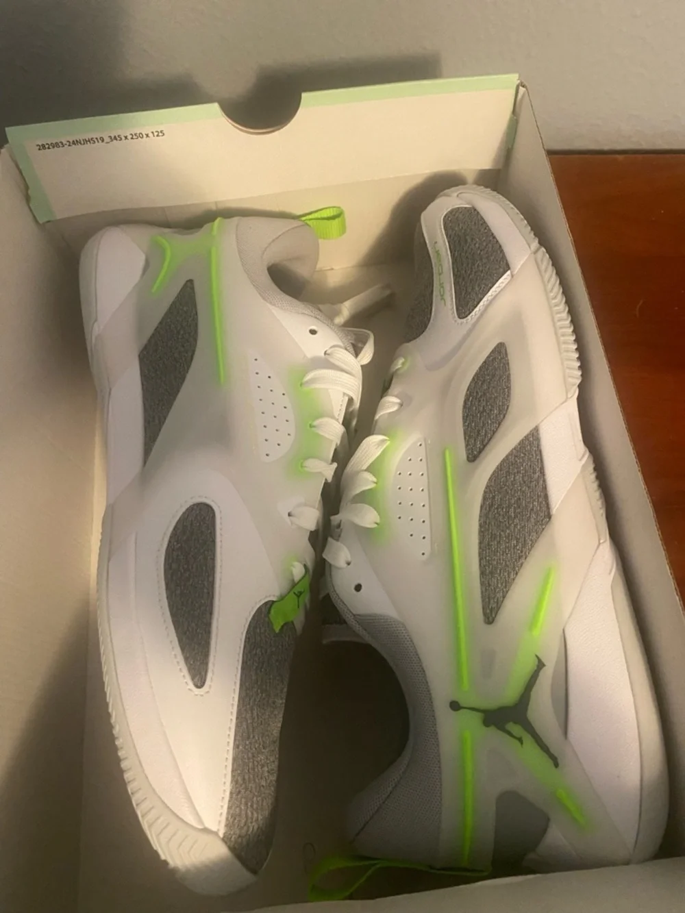 Air Jordan Low-Top Sneakers in White with Neon Green Accents Jordan Heir